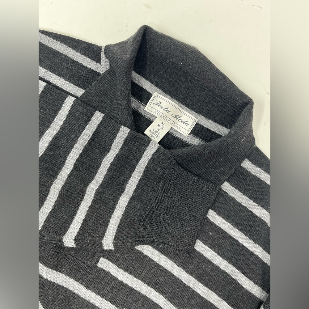 Poeta Moda Wool Polo Shirt Mens Adult Extra Large XL Black White Striped GHR3.